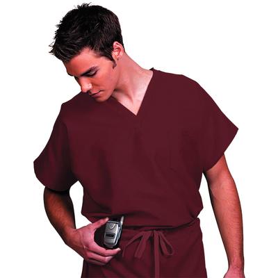 Fashion Seal Healthcare® Unisex Fashion Scrub Shirt, 65/35 Fashion Poplin®, V-Neck, Short Sleeve, Burgundy, 3XL