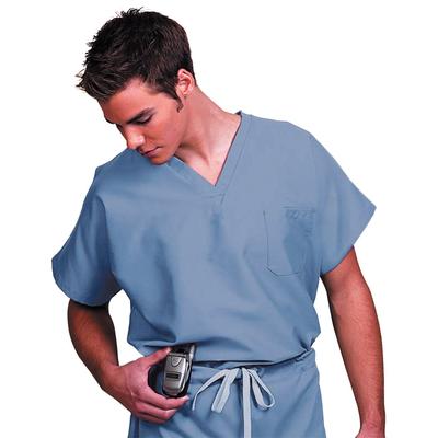 Fashion Seal Healthcare® Unisex Fashion Scrub Shirt, 65/35 Fashion Poplin®, V-Neck, Short Sleeve, Ciel Blue, 3XL, 1/Pkg