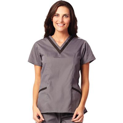 Fashion Seal Healthcare® Ladies' Double V-Neck Tunic, Pewter/Black, Extra Small, 65% Polyester/35% Cotton, 01KEZKNM2K5KXA0PFG61VVFCT5
