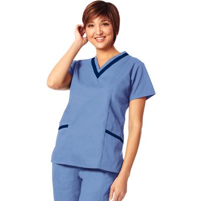 Fashion Seal Healthcare® Ladies' Double V-Neck Tunic, Ciel Blue/Navy, Small, 65% Polyester/35% Cotton, 01KEZKNPW8P0KSBEHWRQNZDCBP