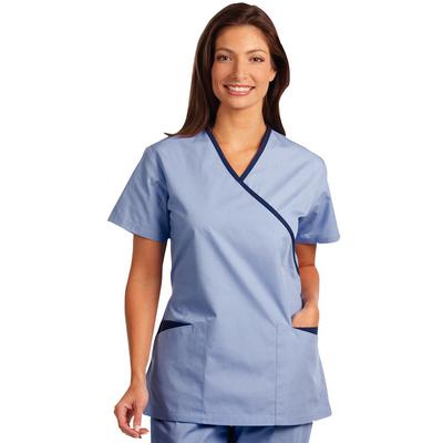 Fashion Seal Healthcare® Ladies' Cross-Over Tunic, Ciel Blue/Navy Trim, Extra Large, 65% Polyester/35% Cotton
