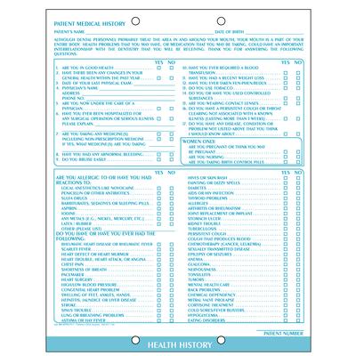 Patterson Office Supplies Complete Preassembled Dental System and Individual Forms - Health History, Process Blue, 8-1/2" x 11", 100/Pkg