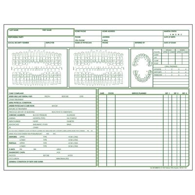 Dental Exam and Continuation Forms, 11" W x 8-1/2" H, 2-Sided, Green Design, 100/Pkg, 80 lb Offset Stock