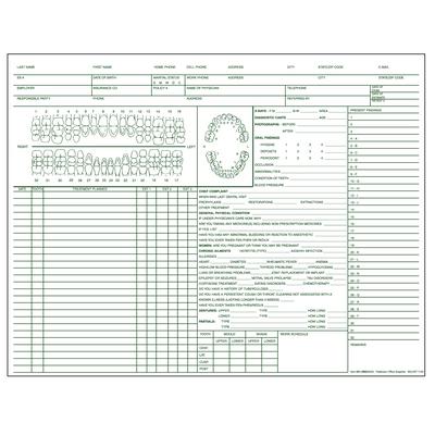Dental Exam and Continuation Forms, 11" W x 8-1/2" H, 2-Sided, Green Design, 100/Pkg, 80 lb Offset Stock