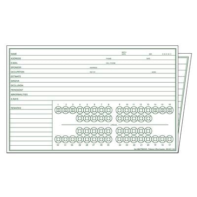 Patterson Dental Chart Lingual Examination Forms, 8" W x 10" H Overall, 8" W x 5" H Folded, 2-Sided, Green Design, 100/Pkg