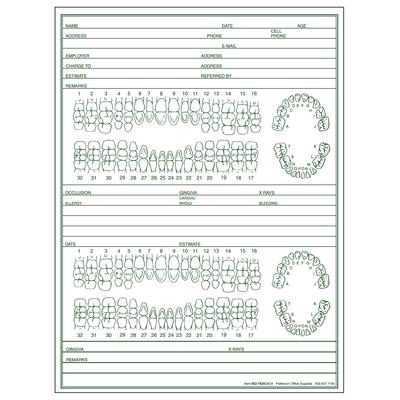 Patterson Examination Forms, 6" W x 8" H Overall, 6" W x 4" H Folded, 2-Sided, Green Design, 100/Pkg, #2424