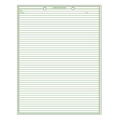 Continuation Form, 2-Hole Punched at Top, 8-1/2" W x 11" H, 2-Sided, Green Design, 100/Pkg