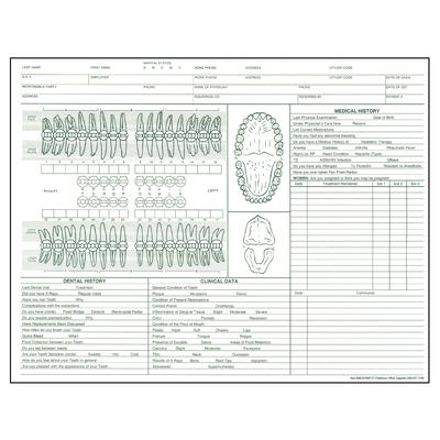 Dental Exam Forms, 11" W x 8-1/2" H, 2-Sided, Green Design, 100/Pkg, #9767