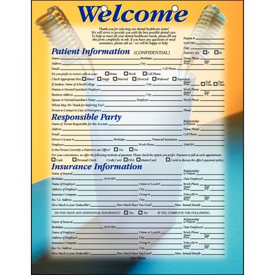 Patient Information Form, Toothbrushes in Glass ColorForms™, 8-1/2" W x 11" H, 2-Sided, 2-Hole Punched, 100/Pkg