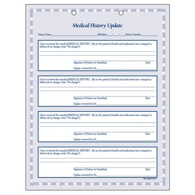 ColorForms™ Toothbrush Border Medical History Update Forms, 8-1/2" W x 11" H, 2-Sided, 2-Hole Punched, 100/Pkg