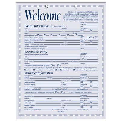ColorForms™ Toothbrush Border Patient Information Forms, 8-1/2" W x 11" H, 2-Sided, 2-Hole Punched, 100/Pkg