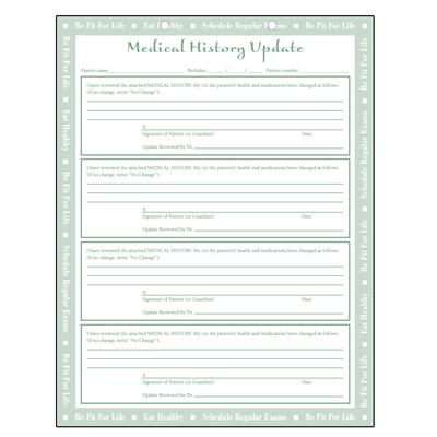 ColorForms™ Be Fit for Life Medical History Update Form, 8-1/2" x 11", 2-Sided, Green Design, 100/Pkg