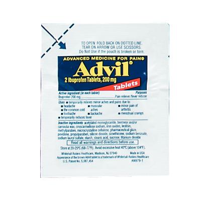 Advil (Ibuprofen) 200 mg Single Dose Medicine Packets, 2 Tablets per Packet, 30 Packets per Box, LIL 58030