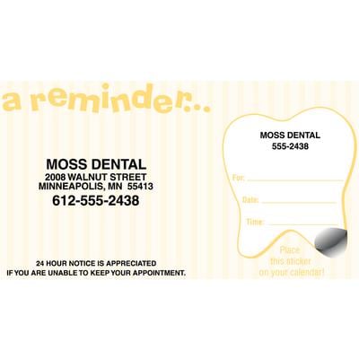 Sticker Appointment Card, Tooth Design, 3-1/2" W x 2" H, 500/Pkg