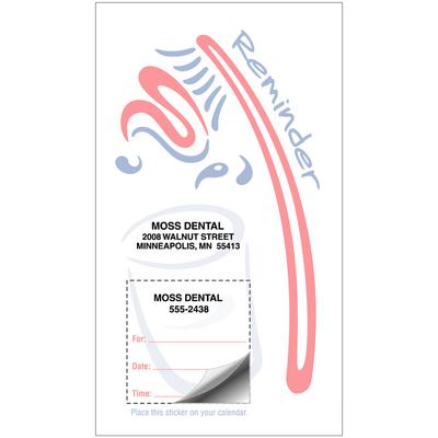 Sticker Appointment Card, Brush and Cup Design, 2" W x 3-1/2" H, White, 500/Pkg