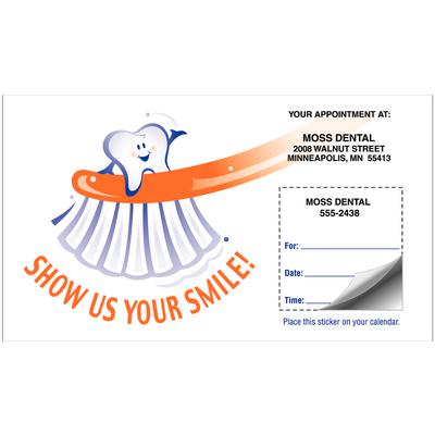 Sticker Appointment Card, Show Us Your Smile!, 3-1/2" W x 2" H, 500/Pkg