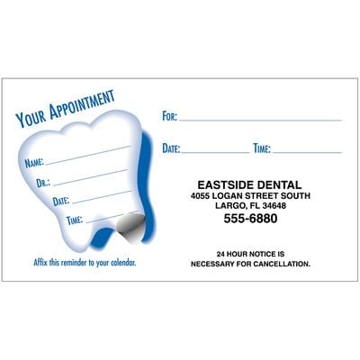 Sticker Appointment Card, 3-D Tooth Design, Blueberry, 3-1/2" W x 2" H, 500/Pkg