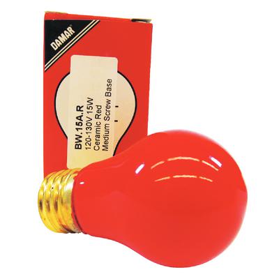 Incandescent A15 Red Bulb, 15W, 120-130V, Medium Screw E26 Base, 15A/R, 1/Pkg