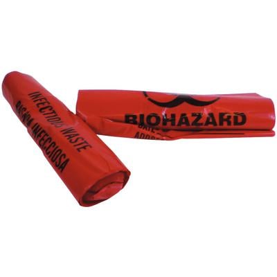 Unimed Red Biohazard Bags, 3 Gallon, 14-1/4" W x 18-3/4" L, 1-1/2 mil, 200/Box (20 Bags/Roll, 10 Rolls/Box)