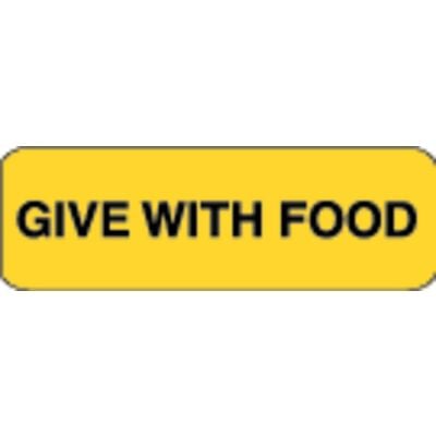 Medication Instruction Label, Give With Food, 1-1/2" W x 1/2" H, Fluorescent Orange, 500/Roll