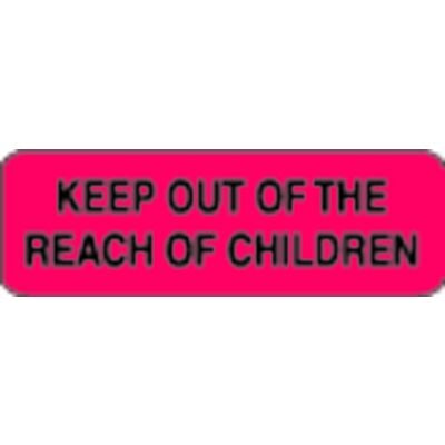 Medication Instruction Label, 1-1/2" W x 1/2" H, 500/Roll - Keep Out Of Reach Of Children, Fluorescent Red