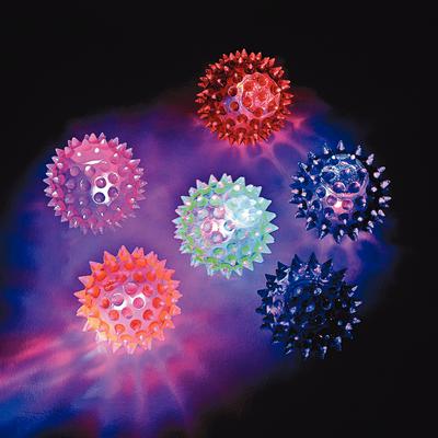 Mini Light-Up Spike Balls, Vinyl, Assorted Colors, 2" Diameter, 12/Pkg
