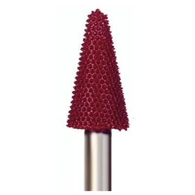 Typhoon® Tungsten Carbide Bur, Tapered Fissure, 15° Taper, 9/16" Head Diameter, 1" Head Length, 6.4 mm (1/4") Shank, Coarse Grit (Red)