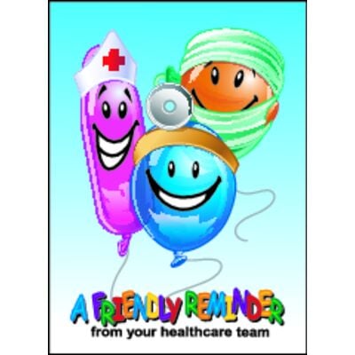 Reminder Postcards (DDS/MD) Personalized, A Friendly Reminder Balloons, 4-1/4" W x 6" H, 100/Pkg