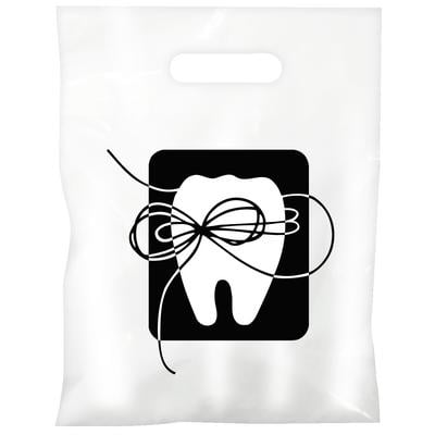 Economy Supply Bags, 9" W x 13" H, Tooth w/Floss Design, White with Black Print, 100/Pkg