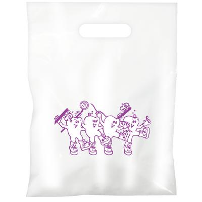 Economy Supply Bags, 9" W x 13" H, White with Pantone Purple Dancing Teeth Design, 100/Pkg
