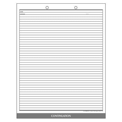 Patterson Office Supplies Continuation Form, Individual Form, Gray, 8-1/2" W x 11" H, 2-Sided, 2-Hole Punched, 100/Pkg