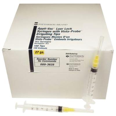 Patterson® Endodontic Syringe with Irrigation Needle, 3 cc Luer Syringe, Side-Vented 27 Gauge Needle, 100/Pkg