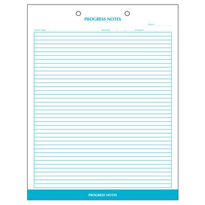 Progress Notes Form, Process Blue, 8-1/2" W x 11" H, 2-Sided, 2-Hole Punched, 100/Pkg
