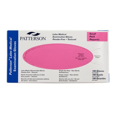 Patterson Latex Exam Gloves, Powder Free, Non-Sterile, Small (6-6.5), Textured, Beaded Cuff, 100/Box, 10 Boxes/Case
