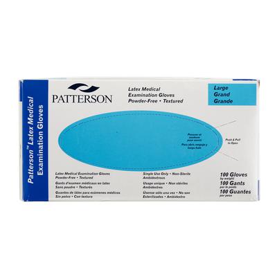 Patterson Latex Exam Gloves, Powder Free, Non-Sterile, Large (8-8.5), Textured, Beaded Cuff, 100/Box, 10 Boxes/Case, 07-0886234