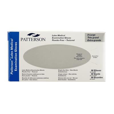 Patterson Latex Exam Gloves, Powder Free, Non-Sterile, Extra Large (9–9.5), Textured, Beaded Cuff, 90/Box, 10 Boxes/Case, LPF20XL