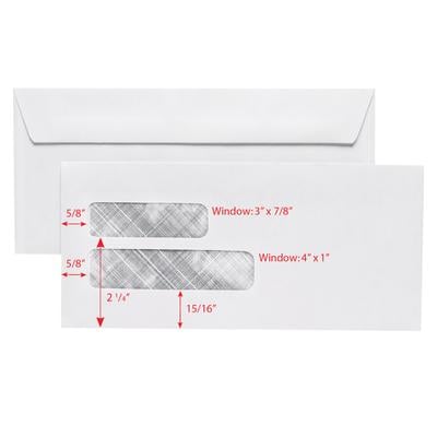 Patterson Office Supplies Double Window Envelopes, 9" W x 4-1/8" H, Gummed-Flap, Security-Lined, White, 500/Pkg