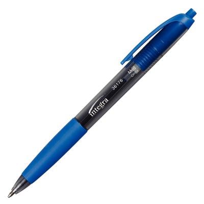 Integra Rubber Grip Retractable Ballpoint Pens, Medium Point, Blue Ink, 12/Pkg, ITA 36176
