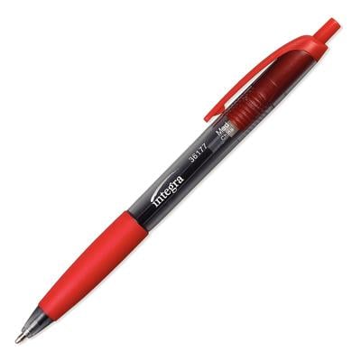 Integra Rubber Grip Retractable Ballpoint Pens, Medium Point, Red Ink, 12/Pkg, ITA 36177