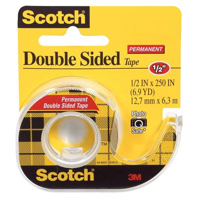 Scotch Double-Sided Tape, 1/2" x 250", 1" Core, MMM 136