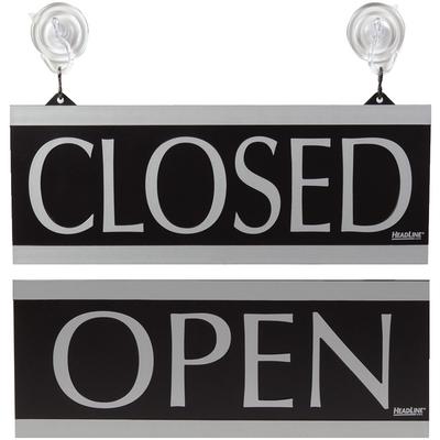 Century Series Open/Closed Sign, Black/Silver, 13" W x 5" H, USS 4246