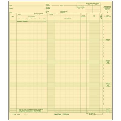 Safeguard Compatible Payroll Ledger Cards, 9-1/2" W x 11" H, Green Ink, Buff NCR Stock, 15/Pkg
