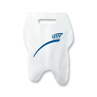 Tooth-Shaped Scatter Supply Bags, 9" W x 12-1/4" H, White with Reflex Blue Design, 100/Pkg