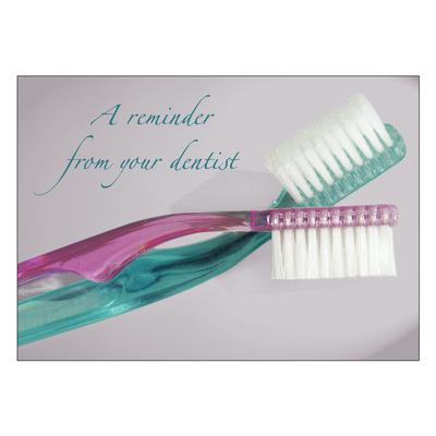 Reminder (DDS) Personalized Postcards, Pink and Blue Toothbrushes, 6" W x 4-1/4" H, 100/Pkg