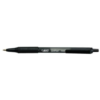BIC Soft Feel Retractable Pens, Medium Point, Black Ink, Black Barrel, 12/Box, SCSM11BK