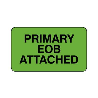Insurance Information At a Glance Labels, Primary EOB Attached, Fluorescent Green, 1-1/2" W x 7/8" H, 500/Roll