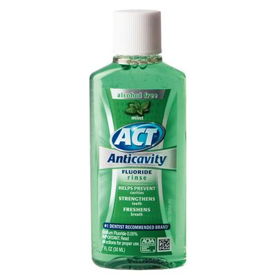 ACT Anticavity Fluoride Rinse, Alcohol Free, Mint, 1 oz Bottle, 48/Pkg