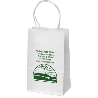 Eco Friendly Bags, Small, White Kraft, 1 Color/1 Sided Print, 5-1/4" W x 8-1/4" H x 3-1/4" D, 250/Pkg