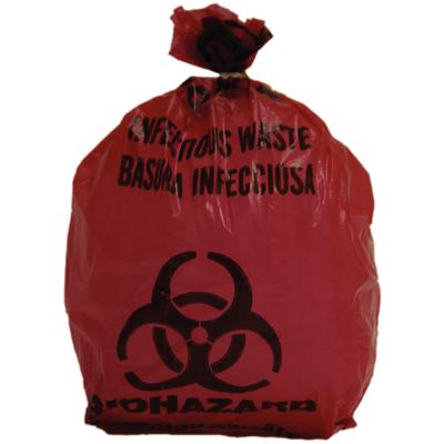 Red Biohazard Bags, 1 Gallon, 13.75" x 10.75", 1.5 mil, 200/Box (20 Bags/Roll, 10 Rolls)