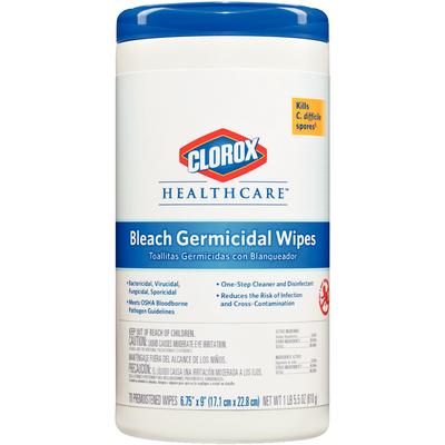 Clorox Healthcare Bleach Germicidal Wipes, 70 Wipes/Box, CLO35309